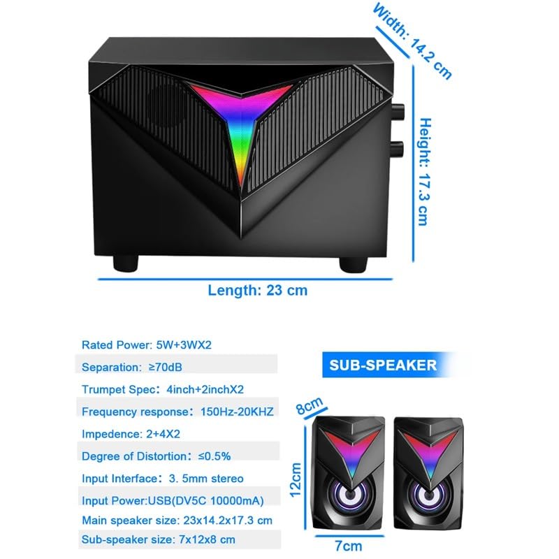 RGB 2.1 Gaming Soundbar – Stereo Surround & Deep Bass