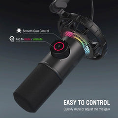 RGB Dynamic Gaming Microphone – Tap-to-Mute & Headphone Monitoring