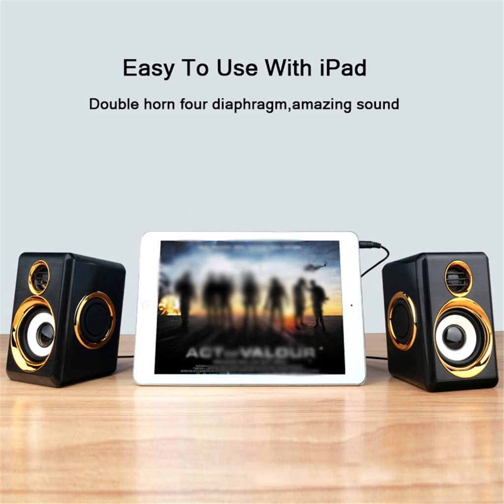 USB & AUX Desktop Speakers – 8W Bass Stereo, White & Peach
