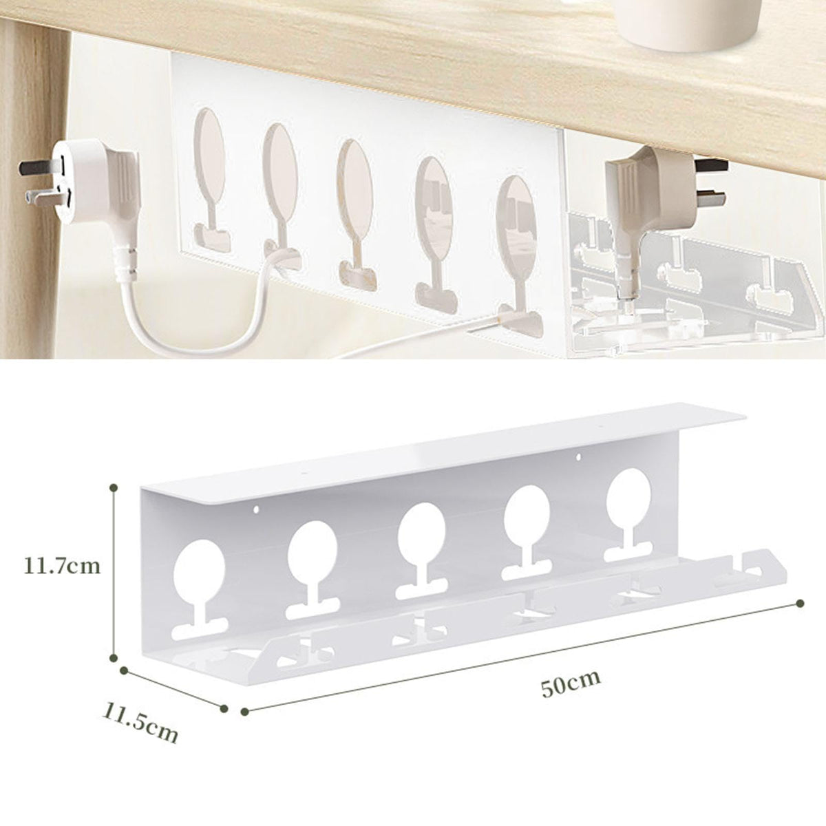 Cable Management Tray for Under Desk with Iron Clamp,50 cm