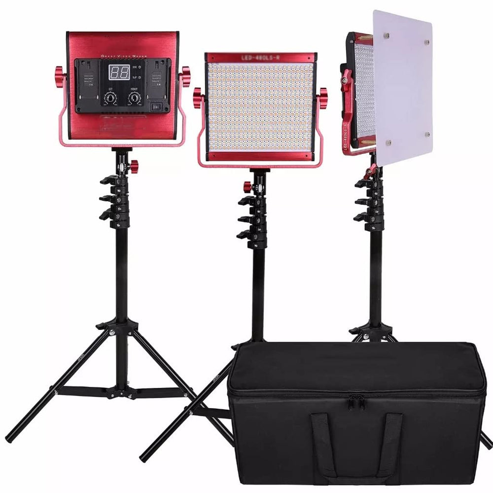 LED Video Light Panel with Tripod – 3200K–5600K, Red