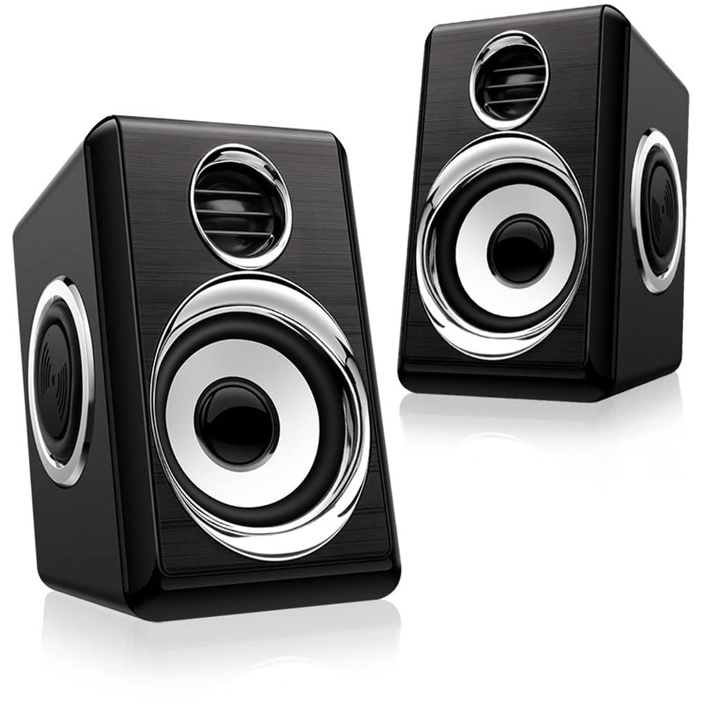 USB & AUX Desktop Speakers – 8W Bass Stereo, White & Peach