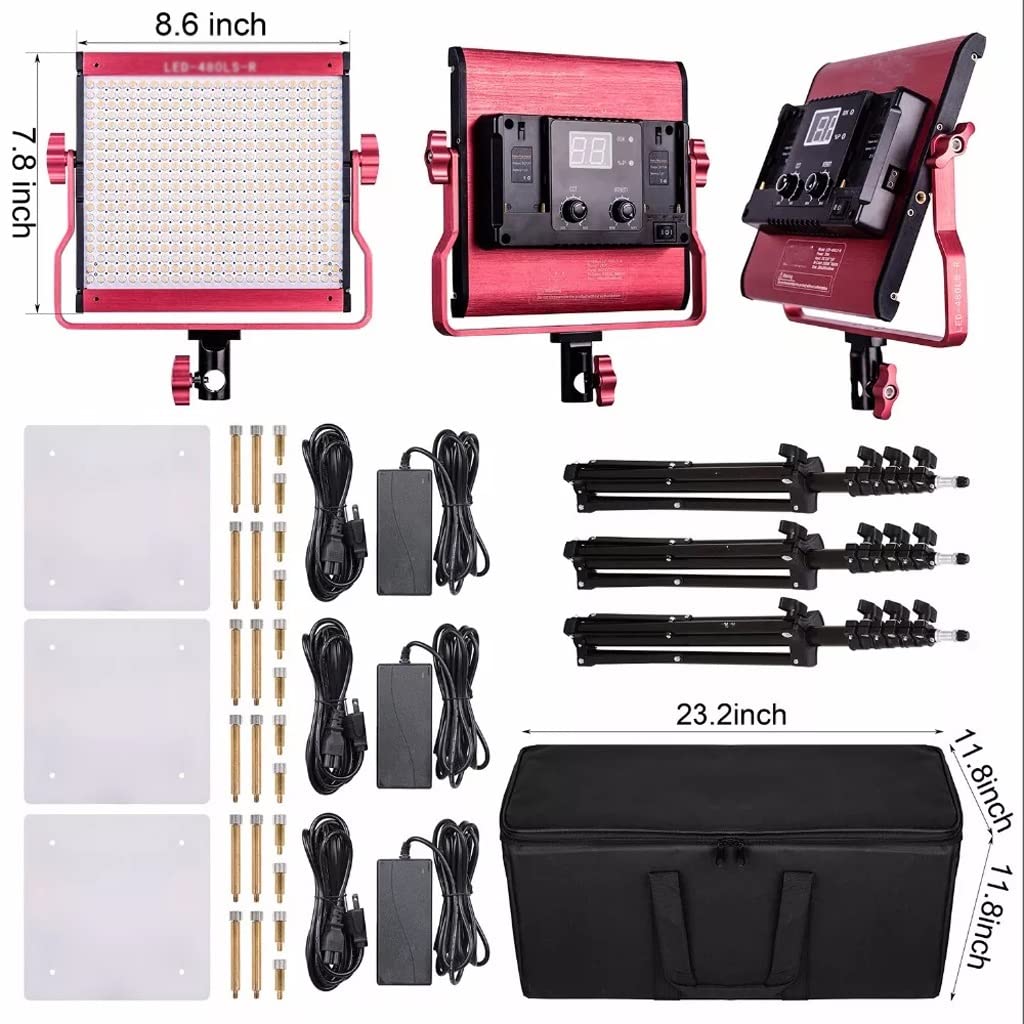 LED Video Light Panel with Tripod – 3200K–5600K, Red