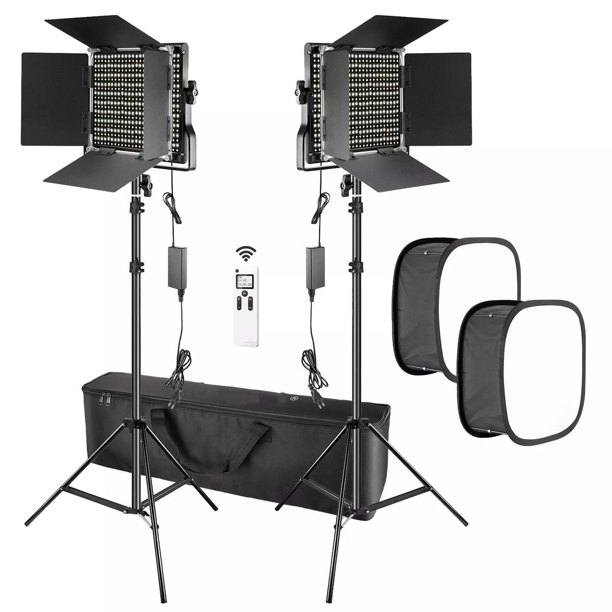 660 LED Video Light Kit – Dimmable Panels with Remote & Stands, 2-Pack