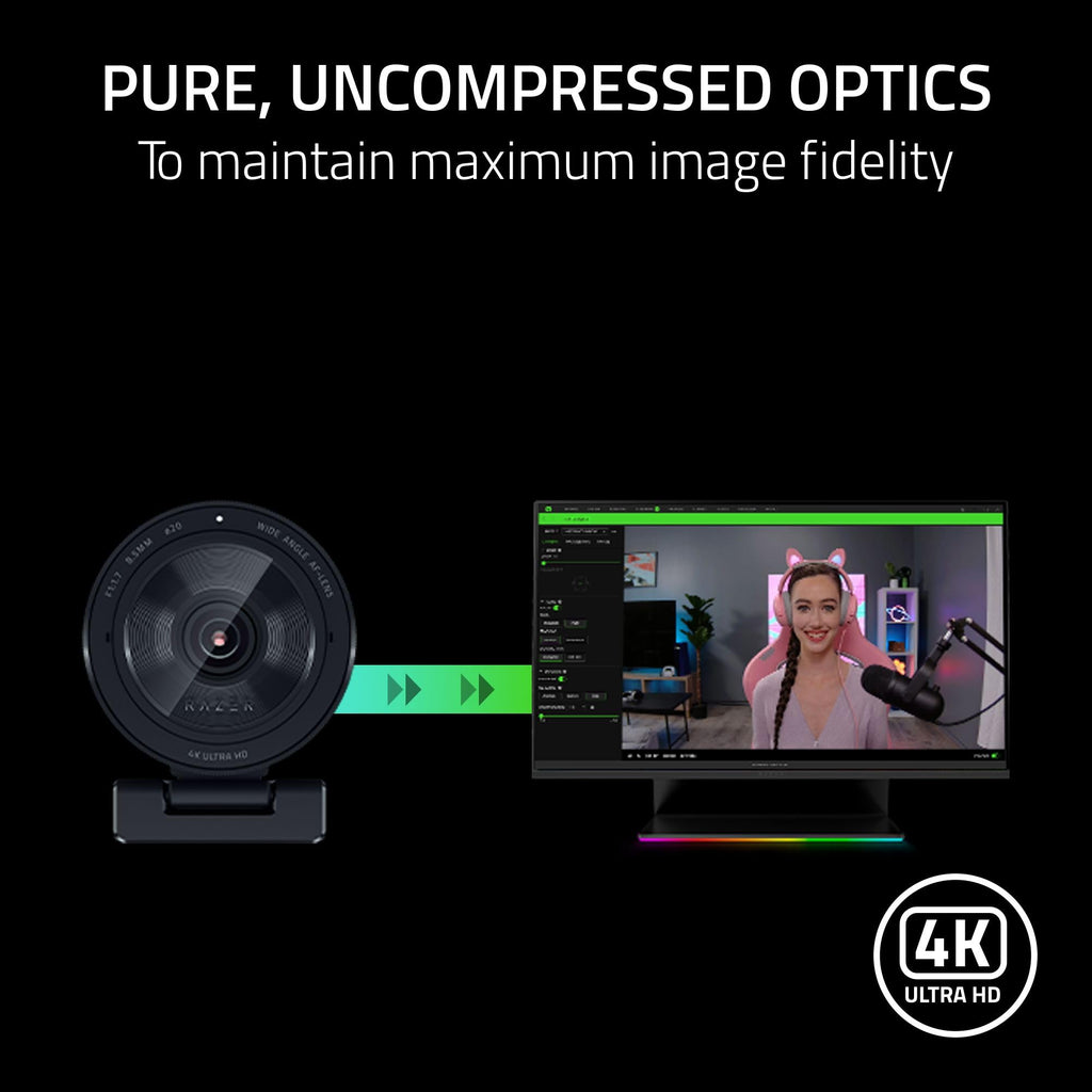 4K Webcam – Large Sensor, Auto Light Correction & Built-In Mic