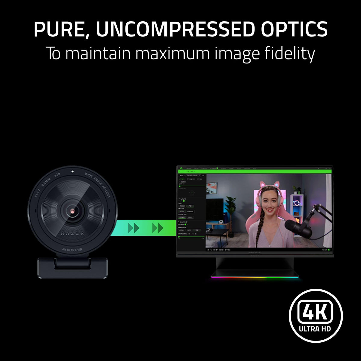 4K Webcam – Large Sensor, Auto Light Correction & Built-In Mic