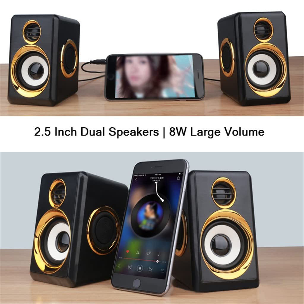 USB & AUX Desktop Speakers – 8W Bass Stereo, White & Peach
