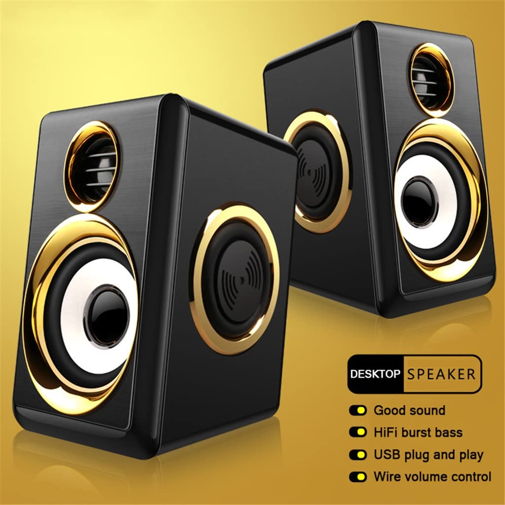 USB & AUX Desktop Speakers – 8W Bass Stereo, White & Peach