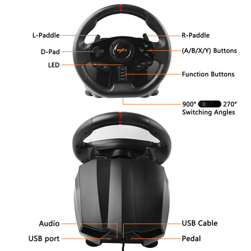 270°/900° Racing Wheel & Pedals – Multi-Platform Compatible