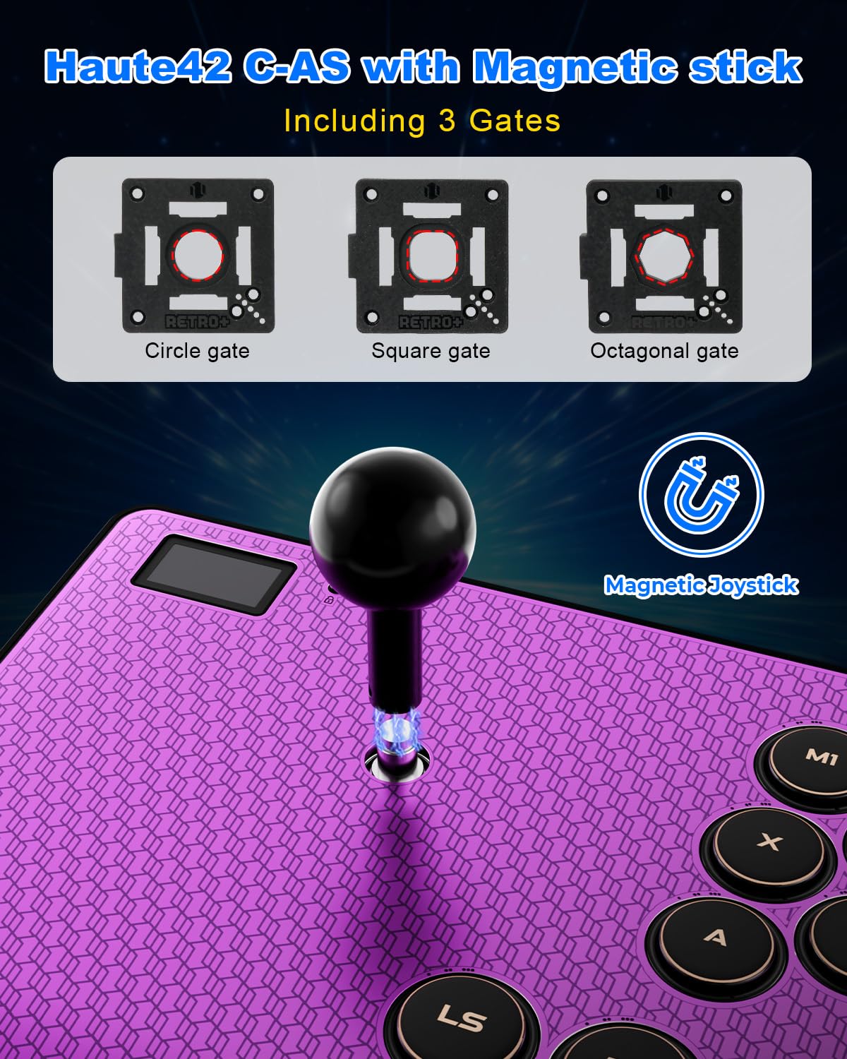 Leverless RGB Arcade Controller – Magnetic Switches, Aluminum, Purple