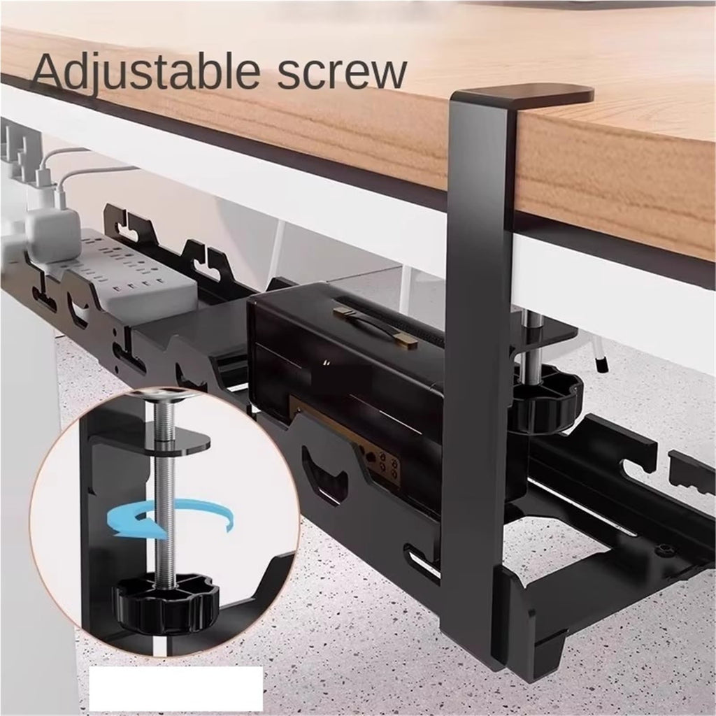 No-Drill Metal Under-Desk Cable Tray – Adjustable 40–74 cm