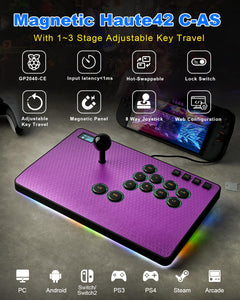 Leverless RGB Arcade Controller – Magnetic Switches, Aluminum, Purple
