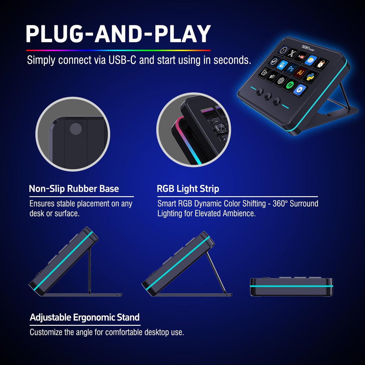 18-Key Stream Control Deck – Programmable Macro Keypad with Custom Display