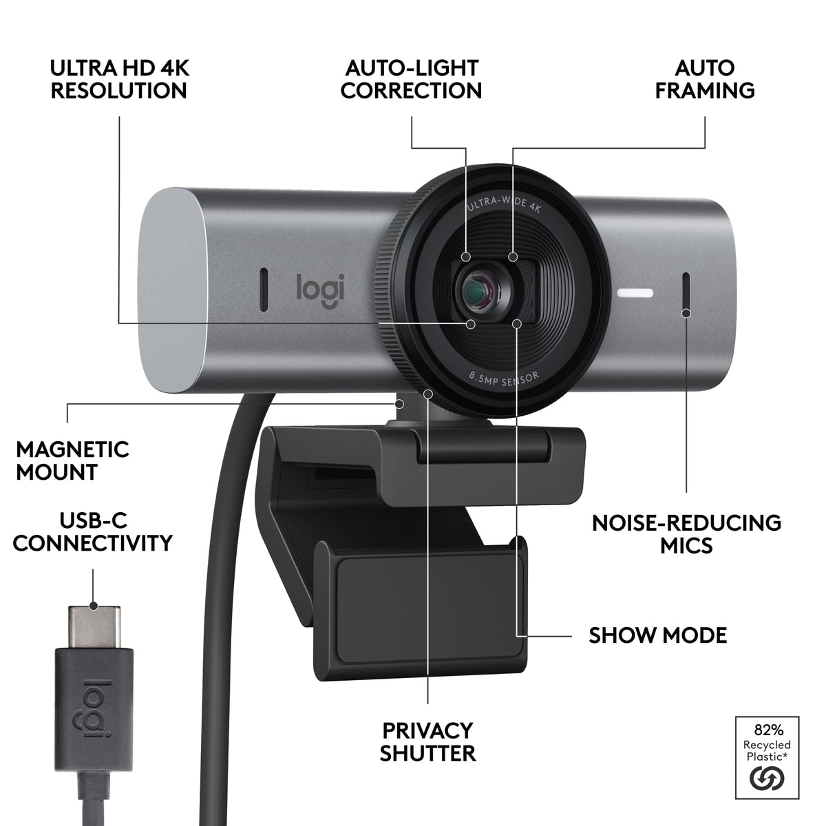 4K Ultra HD Streaming Webcam – 1080p 60FPS, Graphite, 4-Pack