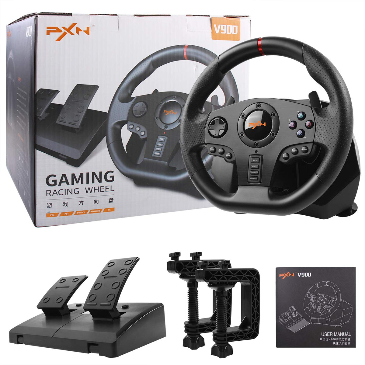 270°/900° Racing Wheel & Pedals – Multi-Platform Compatible