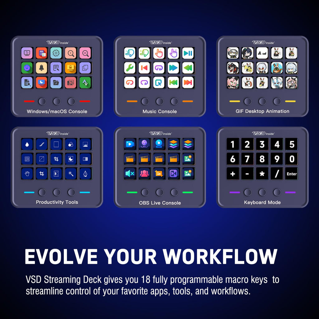 18-Key Stream Control Deck – Programmable Macro Keypad with Custom Display