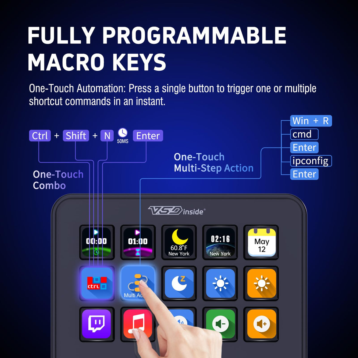 18-Key Stream Control Deck – Programmable Macro Keypad with Custom Display