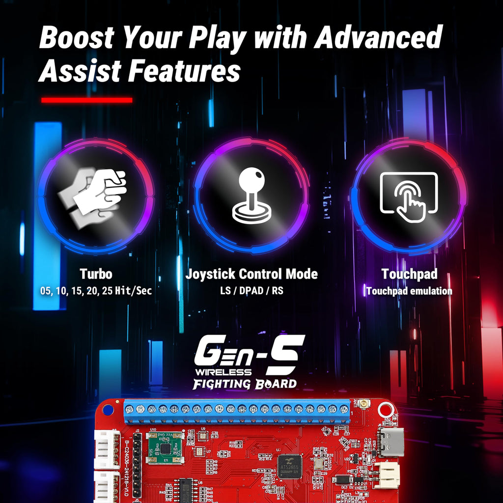 Wireless Fighting Game Controller Board – Low Latency, Turbo, Macro & RGB